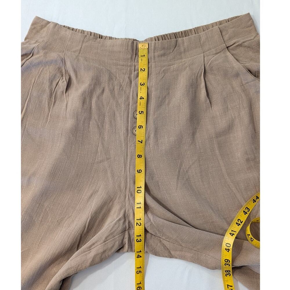 Linen Blend Wide Leg Pants XL Tan Elastic Waist Resort Vacation NWT - Picture 7 of 9